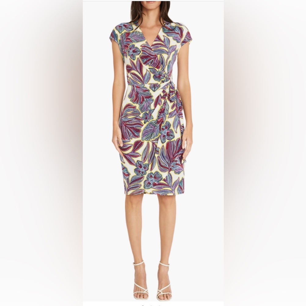 Maggy London Floral cap sleeve matte jersey wrap dress